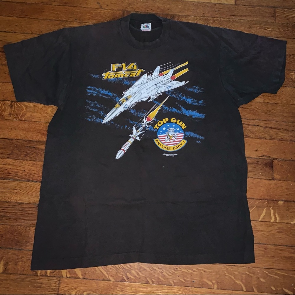 VINTAGE 1987 F-14 TOMCAT🐯ANYTIME BABY MOVIE PROMO T-SHIRT…A RARE FIND🏆SIZE XL